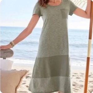 Soft Surroundings | Winnie Linen Blend Dress in Olive | Size Petite Medium